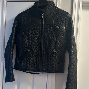 Baby Phat Y2K Vintage Genuine Leather Full Zip Black Quilted Biker Jacket Size M